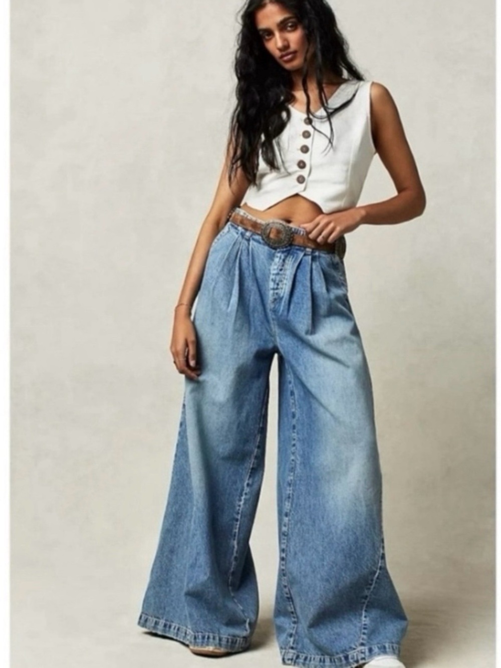 Free People Equinox Denim Trousers Lake Life Blue 29 Wide Leg Jeans Slouchy